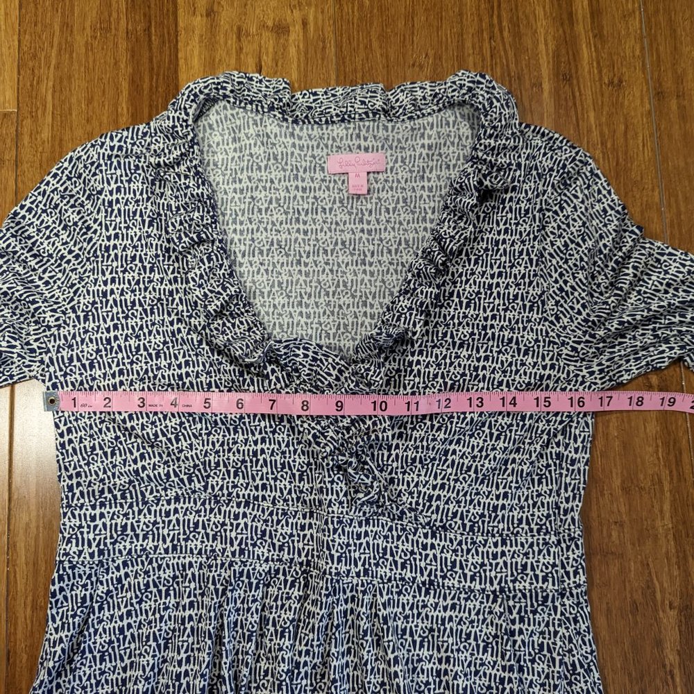 Lilly Pulitzer Blayney Navy/White Ruffle Dress It's a Lilly Print - Picture 10 of 14